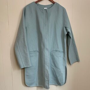 J. Jill Light Aqua Very Soft Wool Jacket Size Large Hidden Snap Closure